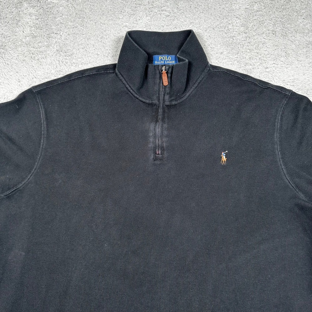 Polo Ralph Lauren Mens XXL Estate Rib Quarter Zip Pullover Black Cotton‎ Sweater - Picture 3 of 13